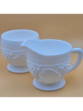 Imperial Glass Vintage Grape Milk Glass Creamer and Sugar Setf